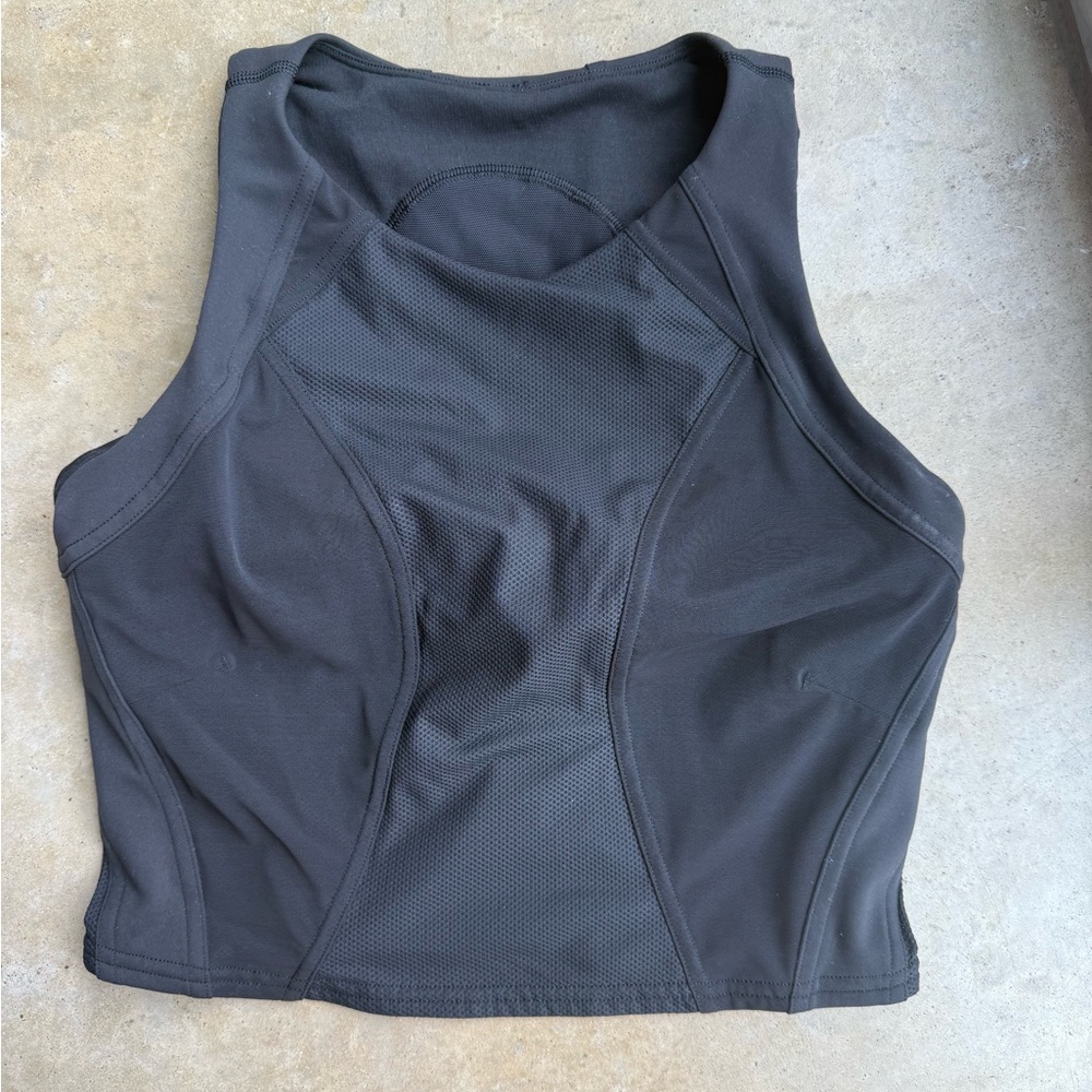 Lululemon size 6 Black Sleeveless Athletic Top with sheer panels